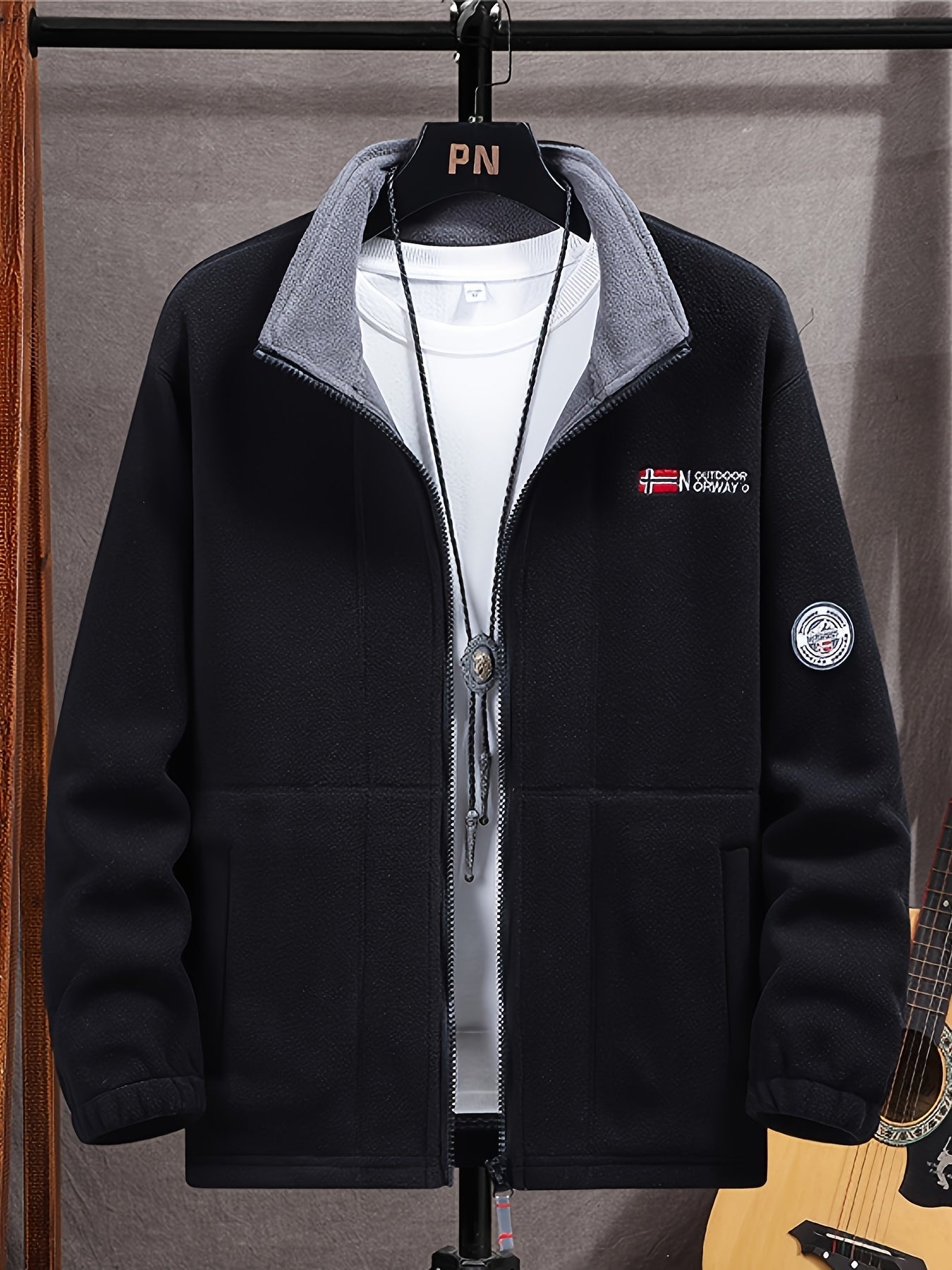 Men's Windproof Full-Zip Outdoor Fleece Jacket for Autumn