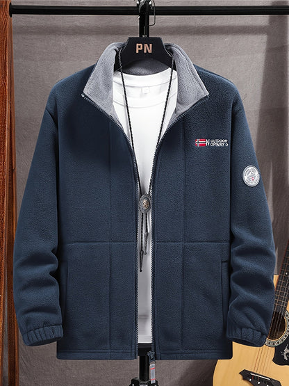 Men's Windproof Full-Zip Outdoor Fleece Jacket for Autumn