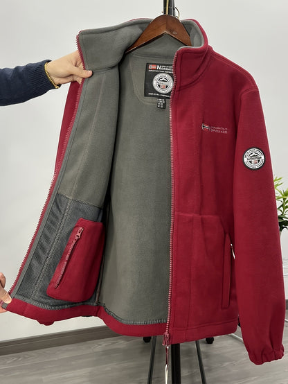 Men's Windproof Full-Zip Outdoor Fleece Jacket for Autumn