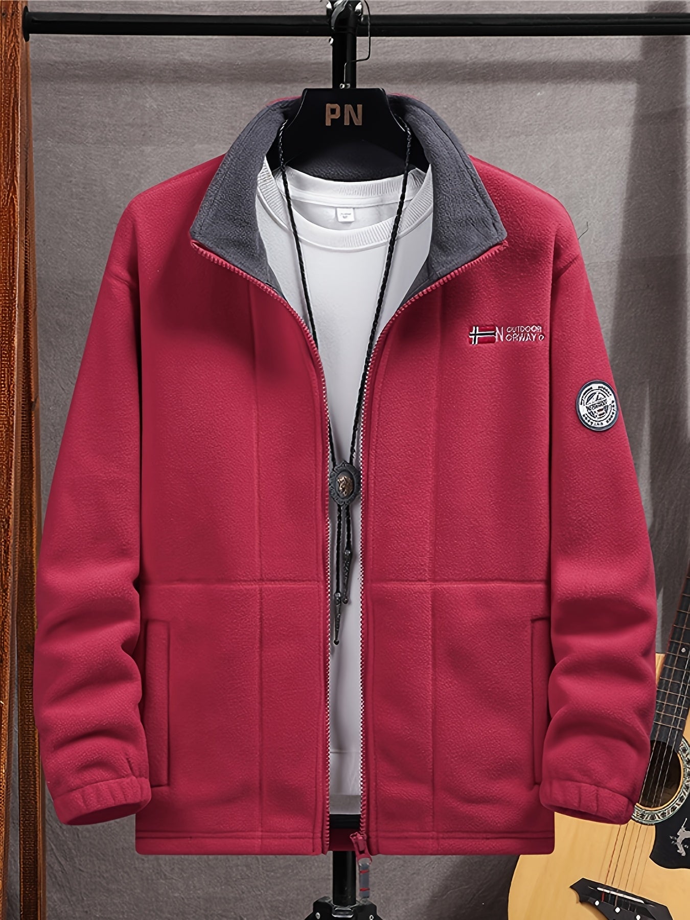 Men's Windproof Full-Zip Outdoor Fleece Jacket for Autumn