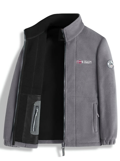 Men's Windproof Full-Zip Outdoor Fleece Jacket for Autumn