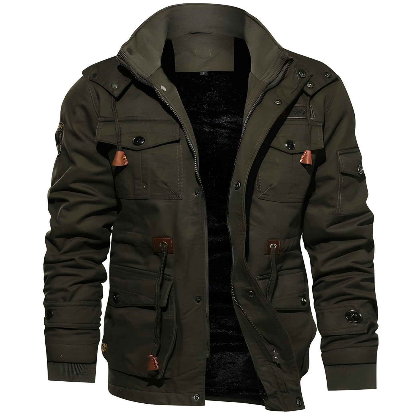 Men's Hooded Waterproof Fleece-Lined Field Jacket for Autumn