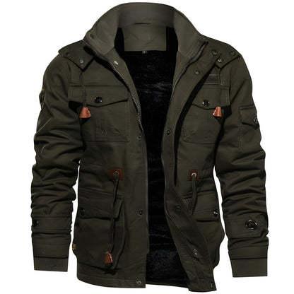 Men's Hooded Waterproof Fleece-Lined Field Jacket for Autumn