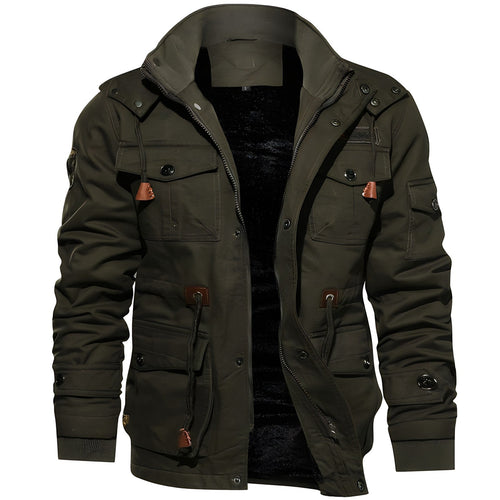 Men's Hooded Waterproof Fleece-Lined Field Jacket for Autumn