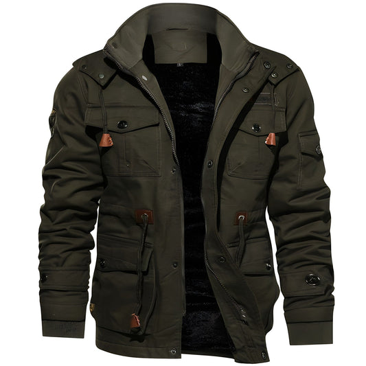Men's Hooded Waterproof Fleece-Lined Field Jacket for Autumn