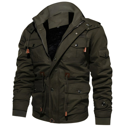 Men's Hooded Waterproof Fleece-Lined Field Jacket for Autumn