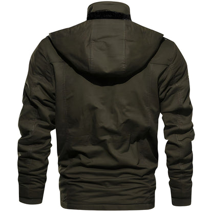 Men's Hooded Waterproof Fleece-Lined Field Jacket for Autumn