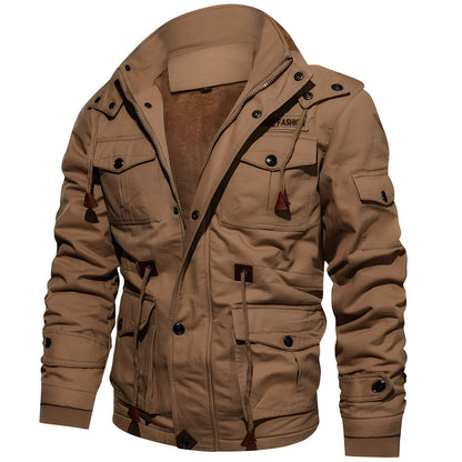Men's Hooded Waterproof Fleece-Lined Field Jacket for Autumn