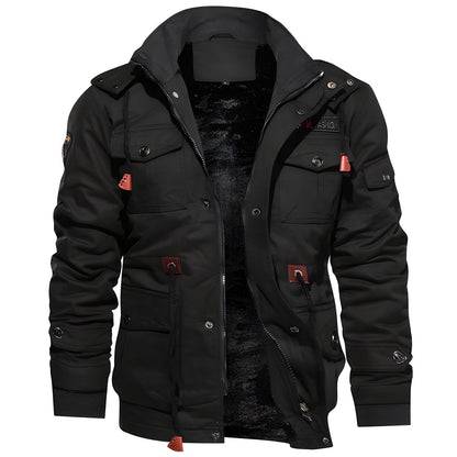 Men's Hooded Waterproof Fleece-Lined Field Jacket for Autumn