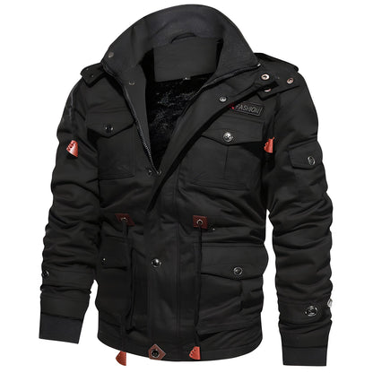 Men's Hooded Waterproof Fleece-Lined Field Jacket for Autumn